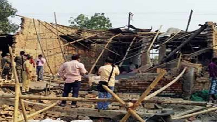 Forensic team at the blast site of a plastic factory in Sujapur