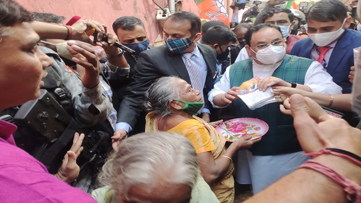 Public relations by  Nadda, gave pujo at Kalighat