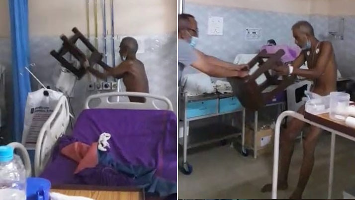 elderly patient at Katwa Hospital, breaking and smashing medical equipment worth millions of rupees