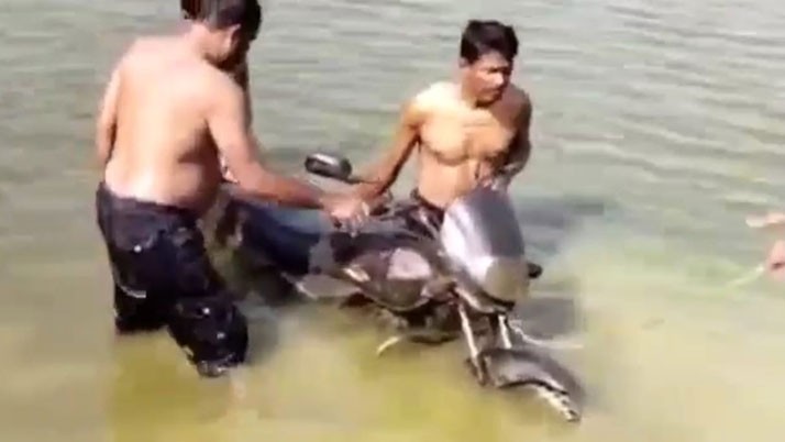 Not a fish, but a motorbike was rescued from the water of the tank