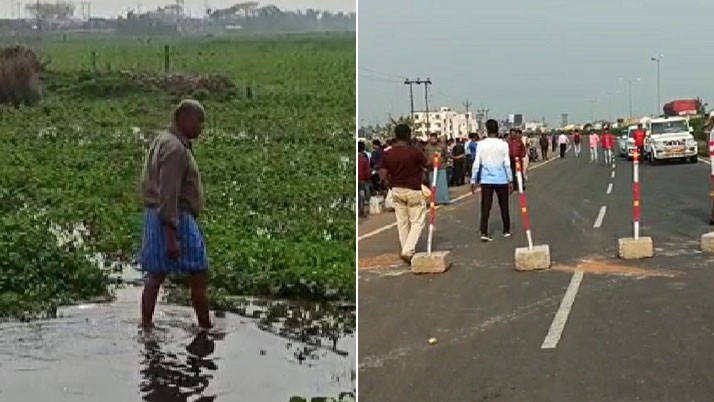 Potato land submerged in water of DVC due to expansion of national highway, blockade of angry farmers