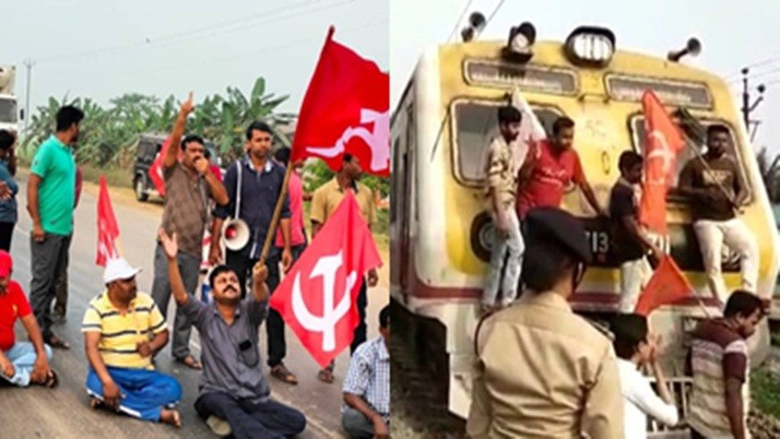 On the first day of the Left's Bandh, there was widespread unrest throughout the state