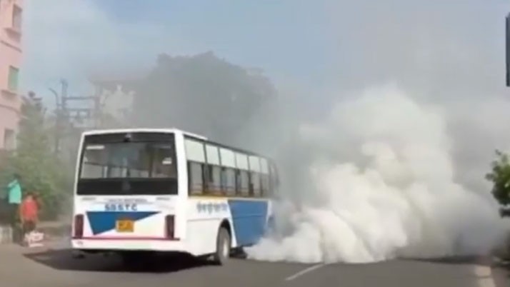 In the moving SBSTC bus suddenly smoke, panic spread among the passengers