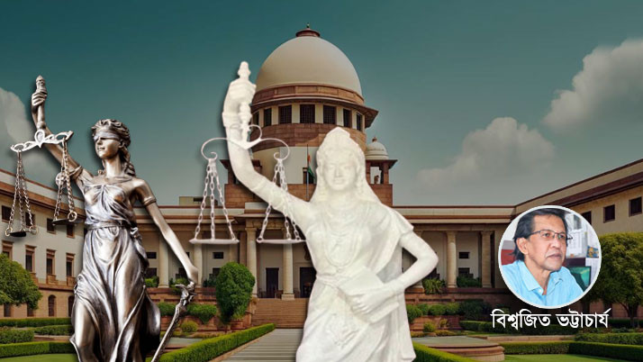 Goddess of Justice now has open eyes, scales but no sword in her left hand