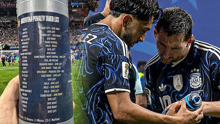 The 'bottled' penalty mystery! Pickford's 'secret weapon' ends up in Messi and co.'s hands! Notes on all of Argentina's penalty takers were found on the England goalkeeper's water bottle.