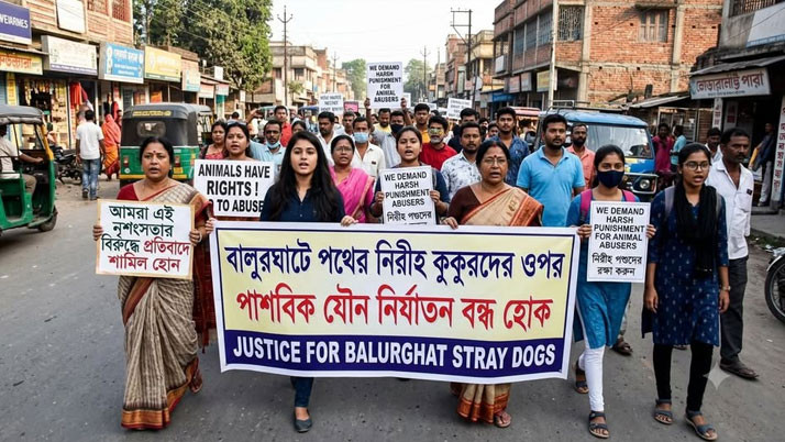 Uproar in Balurghat over allegations of sexual abuse of a stray dog; animal lovers voice protest; Sreelekha Mitra demands stern punishment.