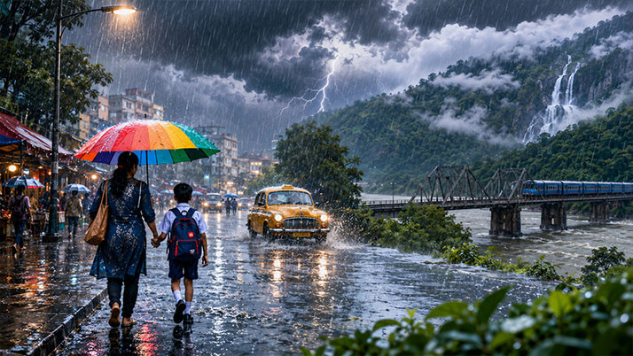 Heavy rain continues in South Bengal today, with a likelihood of heavy rainfall in Midnapore; North Bengal is also set to experience rain accompanied by thunderstorms.