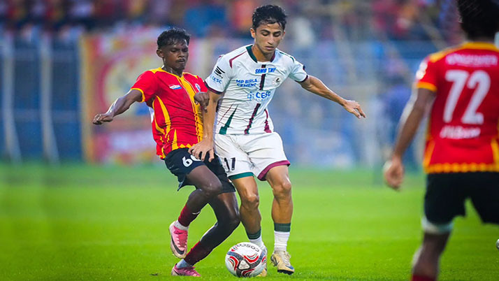 Thrilling contest in the dead-rubber derby; young East Bengal hold Mohun Bagan.
