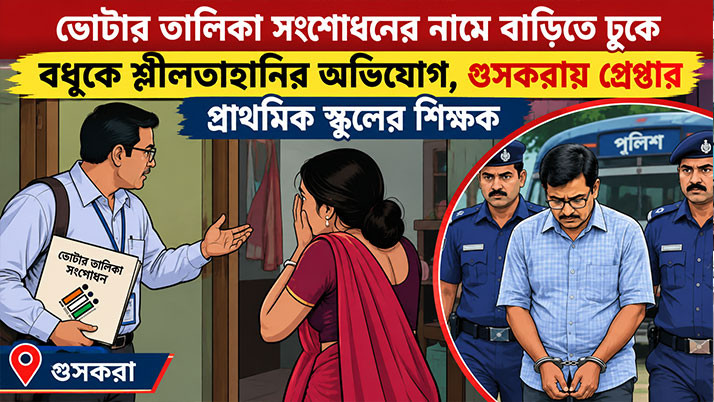 Primary school teacher arrested in Guskara on charges of molesting a woman after entering her home under the pretext of revising the voter list.