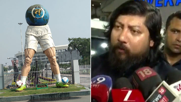yuva-bharati-stadium-statue-removal-nisith-pramanik-mamata-banerjee-Biswa-bangla-logo-controversy
